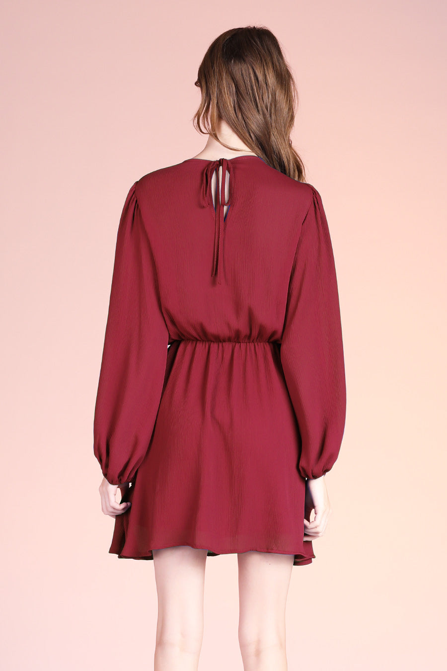 Crinkle Peasant Sleeve Mini Dress