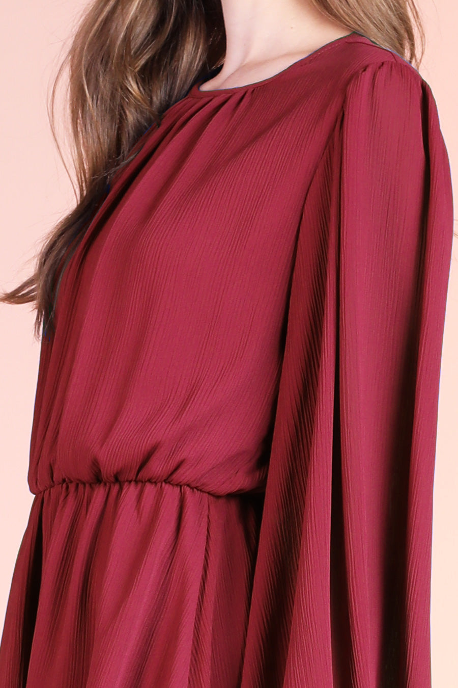 Crinkle Peasant Sleeve Mini Dress