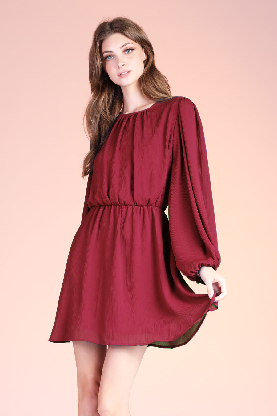 Crinkle Peasant Sleeve Mini Dress