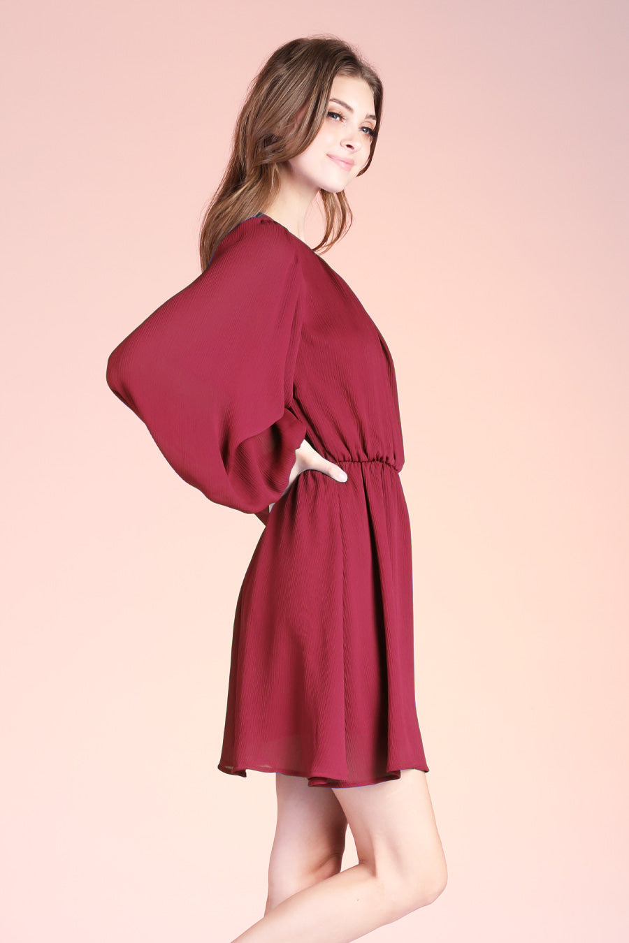 Crinkle Peasant Sleeve Mini Dress