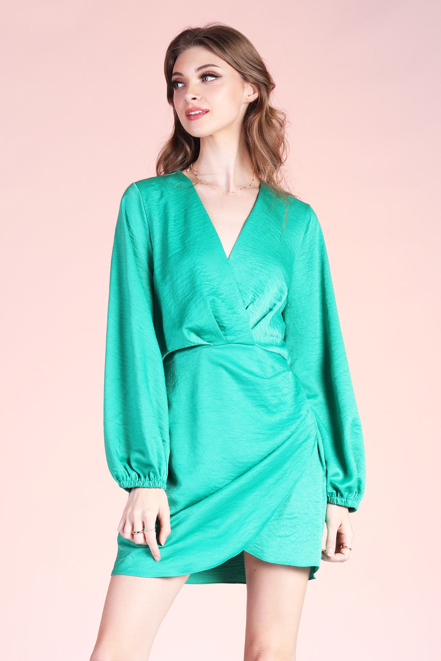 Washed Satin Crepe Wrap Dress