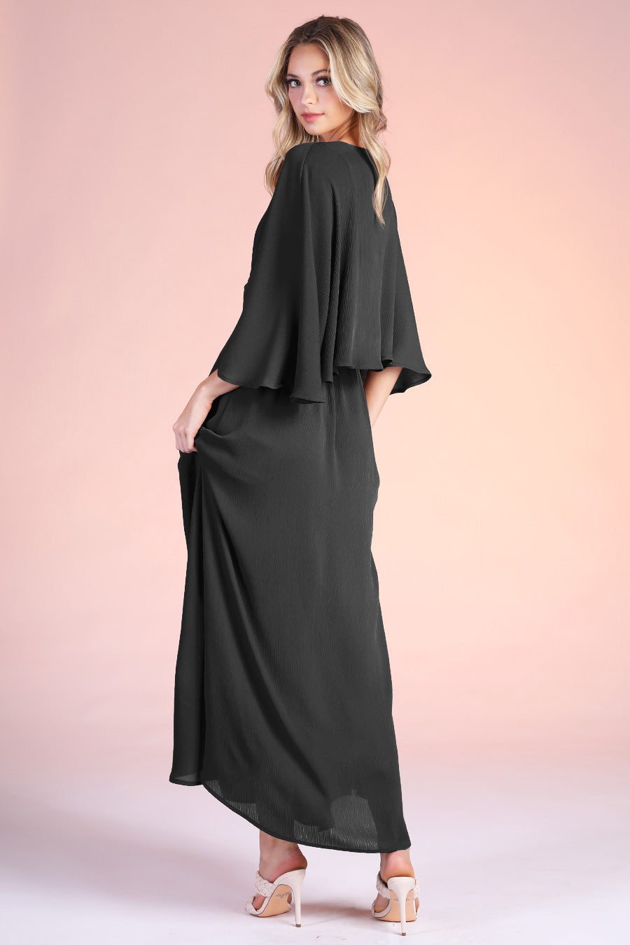 Crinkle Cape Maxi Dress