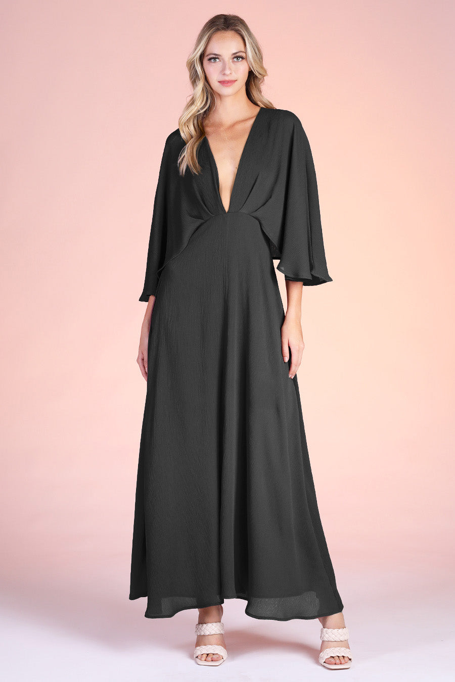 Crinkle Cape Maxi Dress