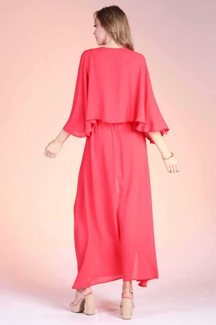 Crinkle Cape Maxi Dress