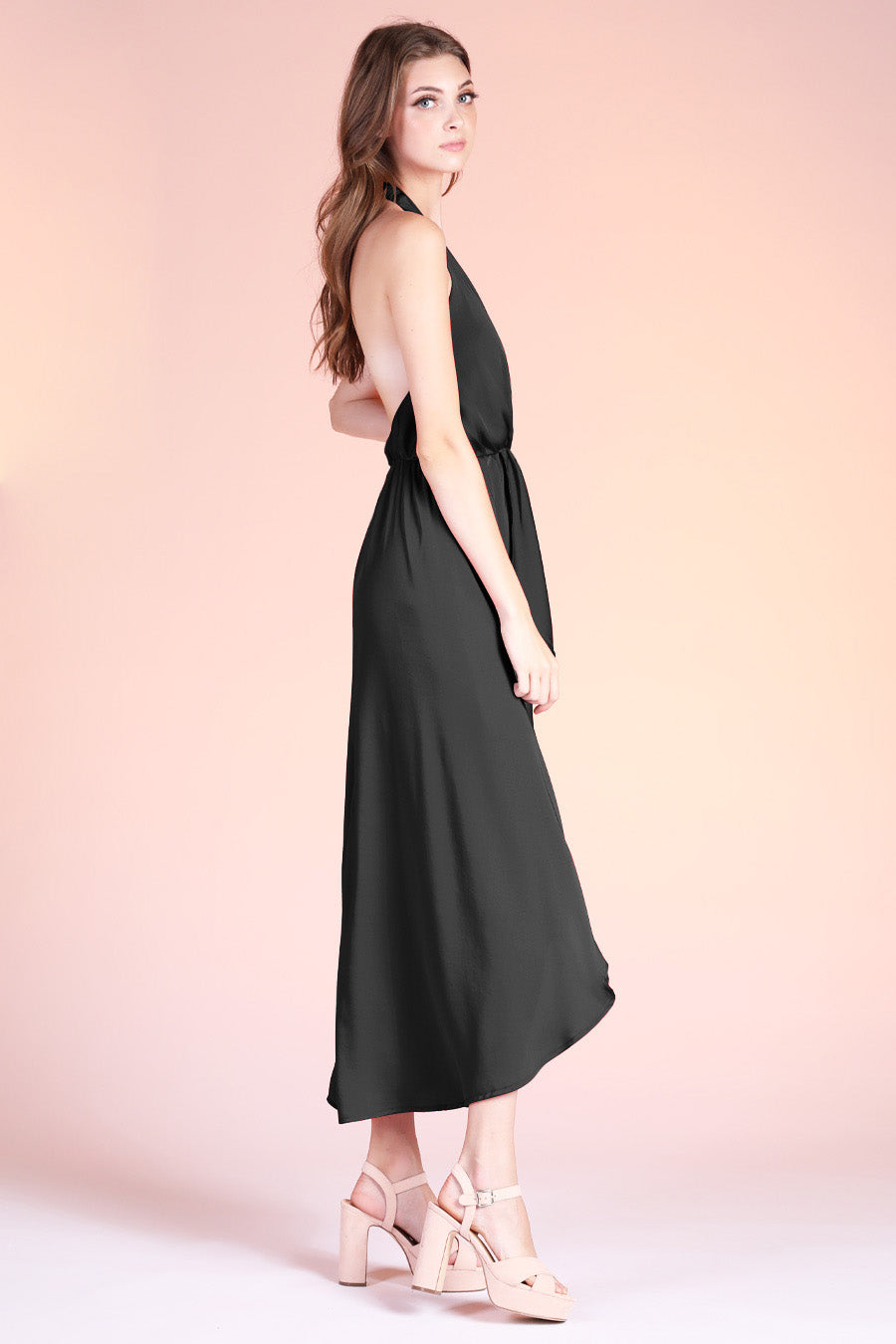Draped Halter Sarong Midi Dress Black / Large