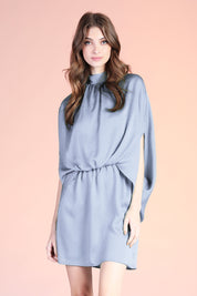 Hammered Satin Mock Neck Caftan Mini Dress