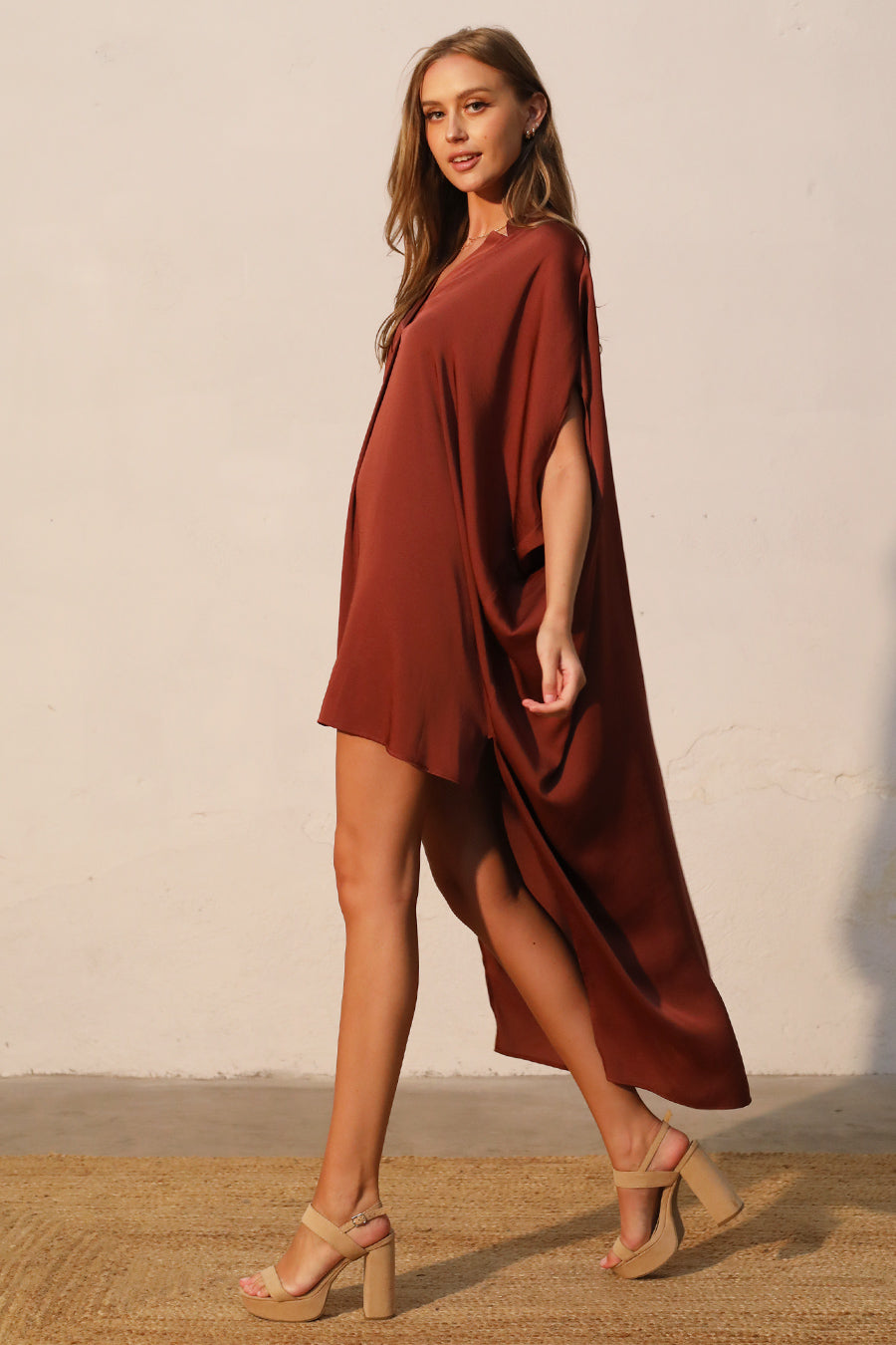 Double Notched High Low Caftan Dress