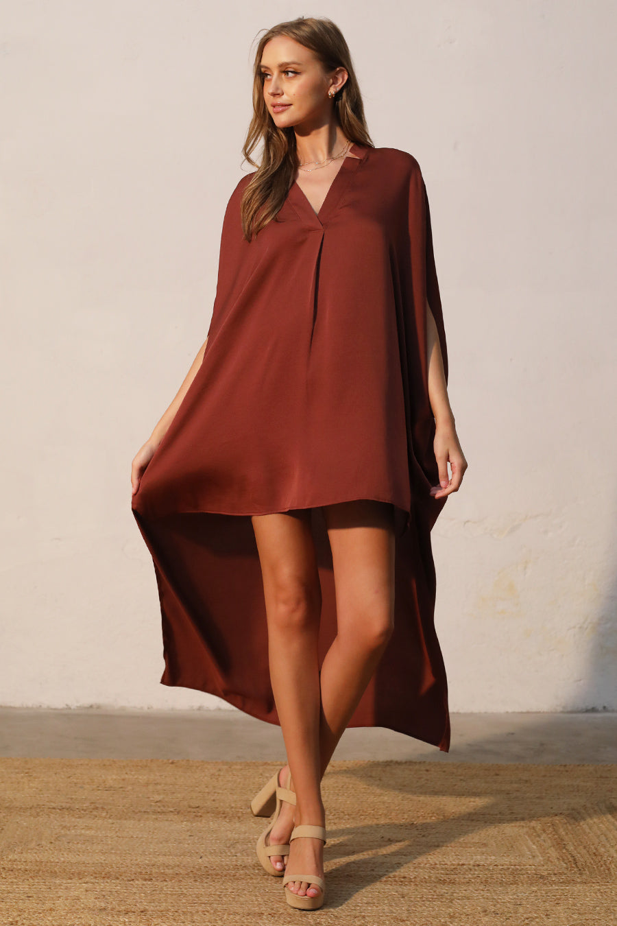 Double Notched High Low Caftan Dress