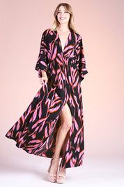 Tulip Print Kimono Maxi Dress