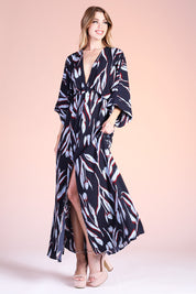 Tulip Print Kimono Maxi Dress