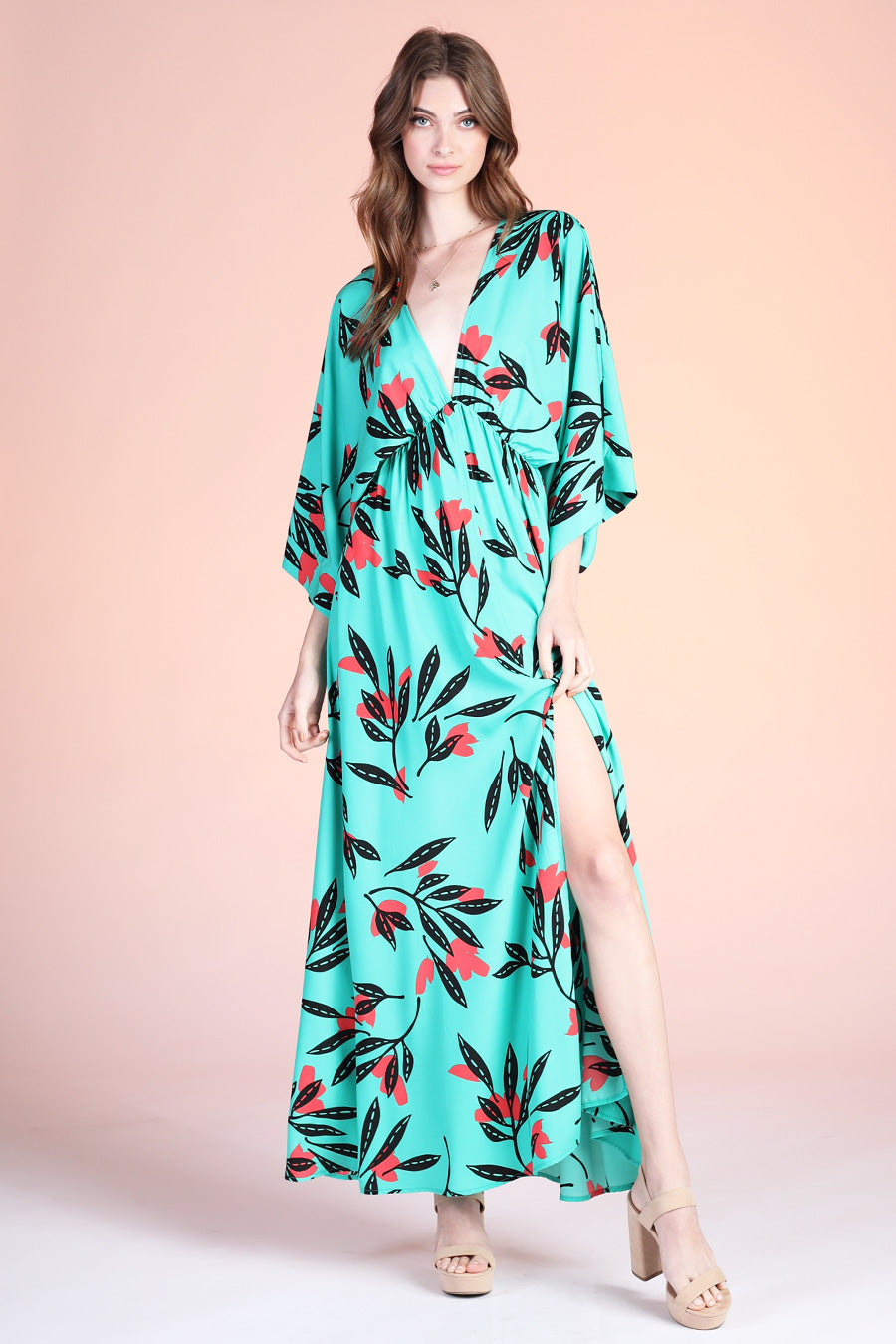 Havana Fern Kimono Maxi Dress mint / Large Havana Fern Kimono Maxi Dress mint / Large