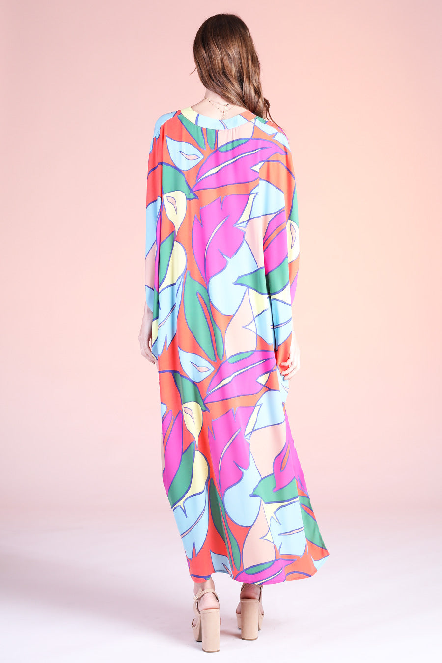 Tropical Paradise Notched High Low Caftan Dress