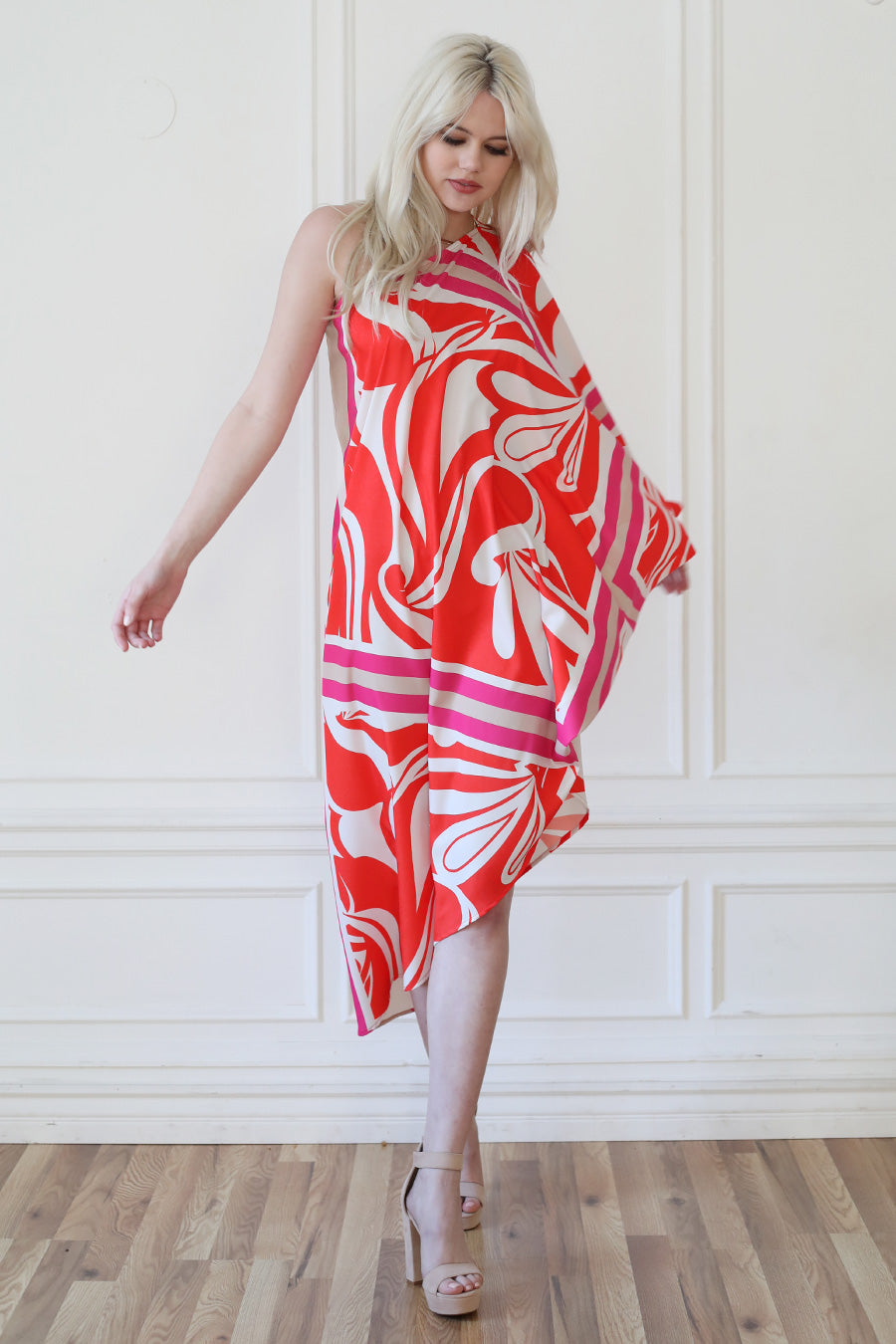 Sicilia Scarf Asymmetrical One Sleeve Dress