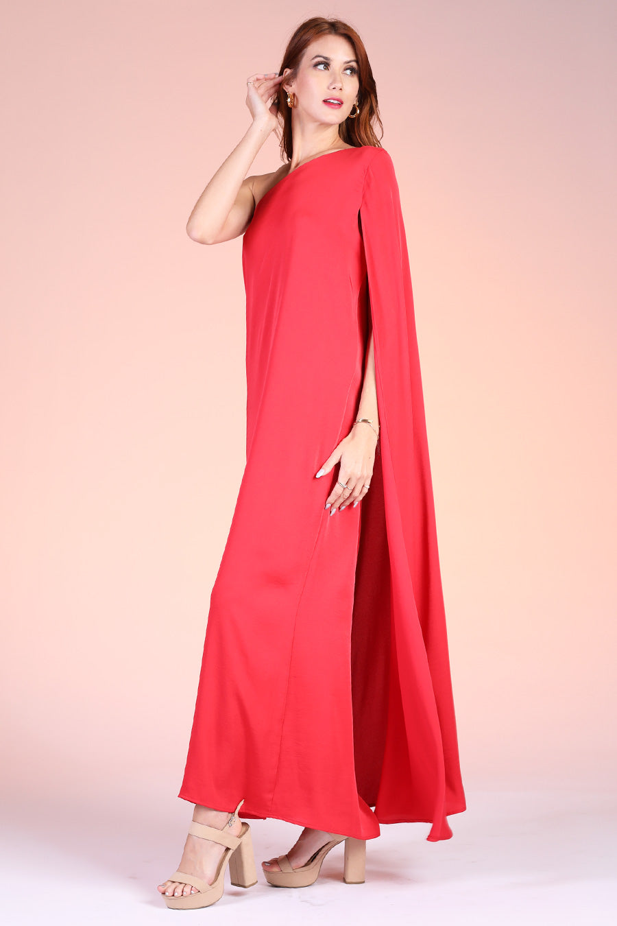 Goddess One Shoulder Cape Maxi Dress