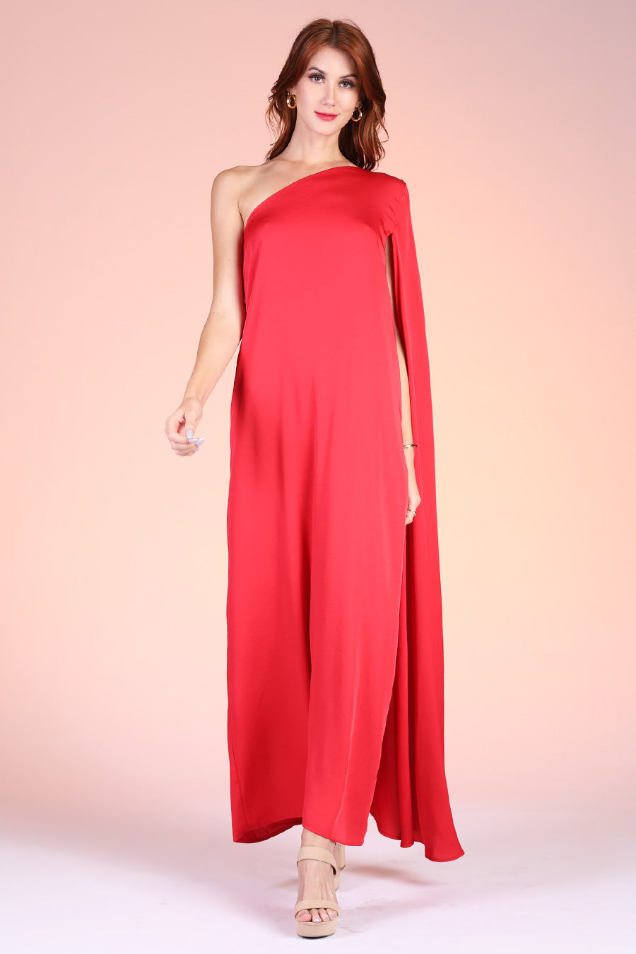 Goddess One Shoulder Cape Maxi Dress