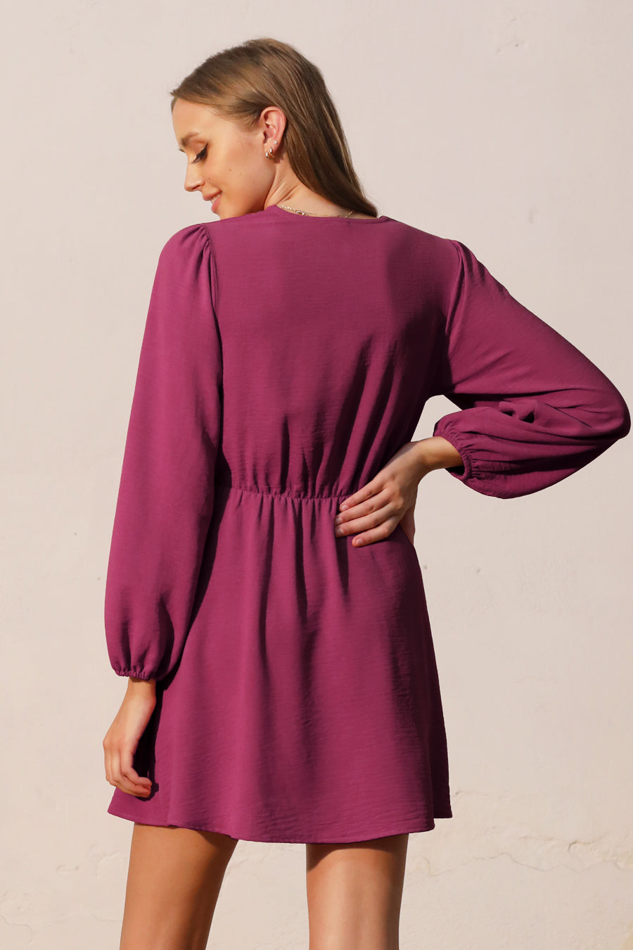 plum skater dress Plum V-Neck Long Sleeve Skater Dress