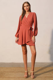 Long Sleeve Wrap Skater Dress