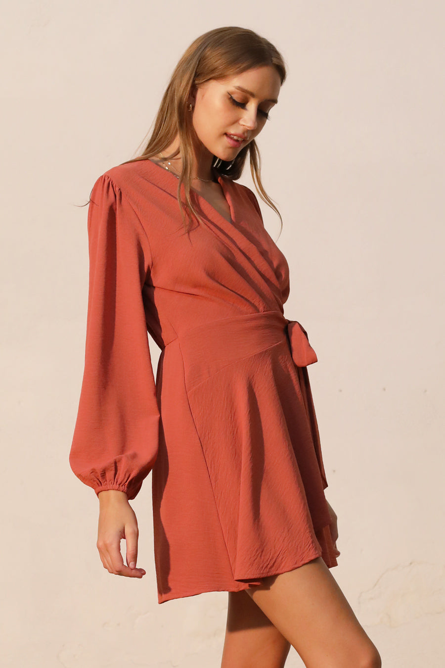 Long Sleeve Wrap Skater Dress