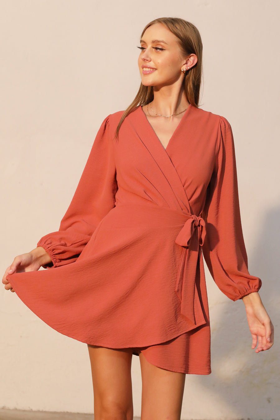 Long Sleeve Wrap Skater Dress