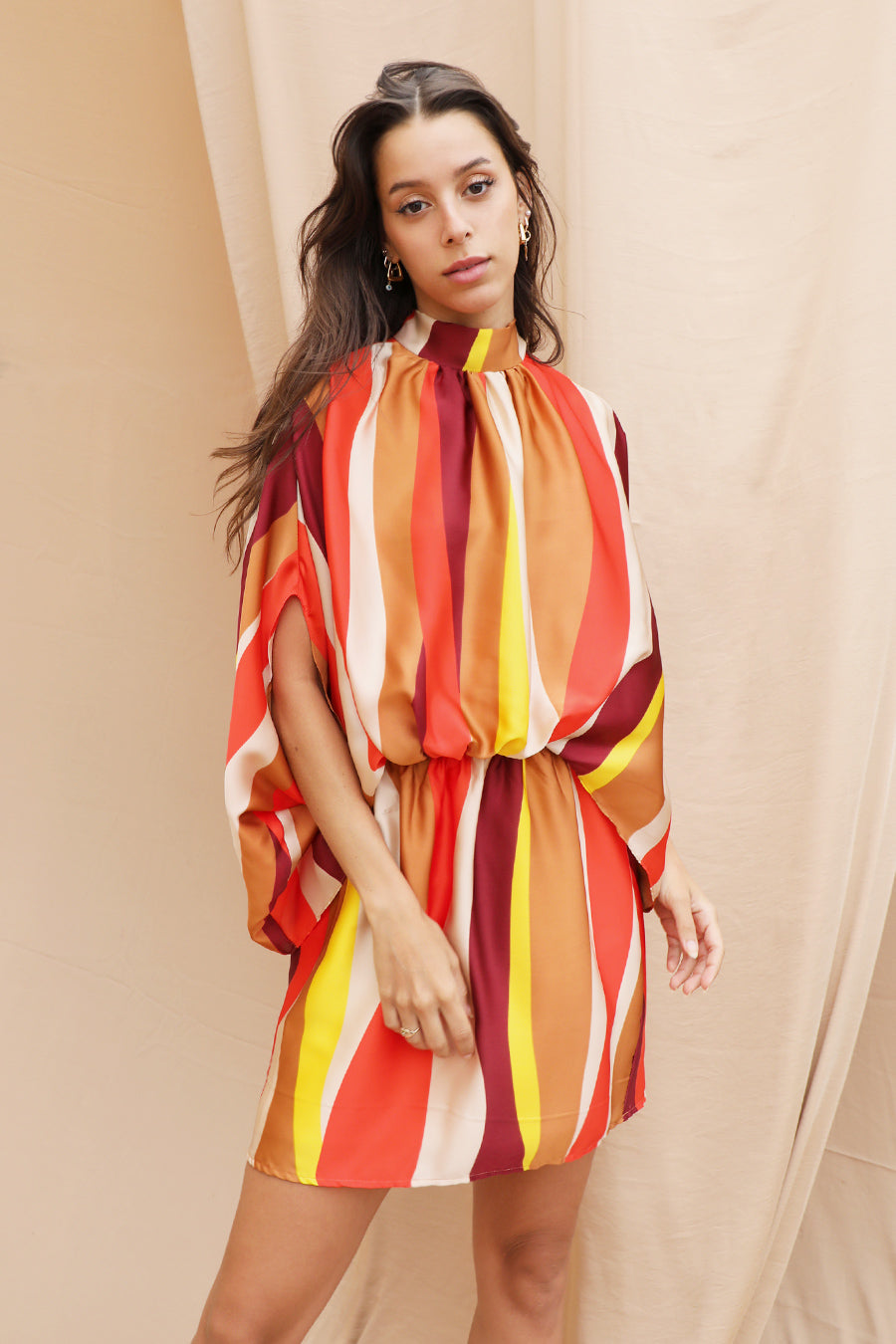 Sunset Wonders Mock Neck Caftan Mini Dress Orange / Medium Sunset Wonders Mock Neck Caftan Mini Dress Orange / Medium