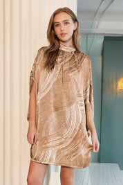 Barcelona Satin Mock Neck Caftan Shift Dress