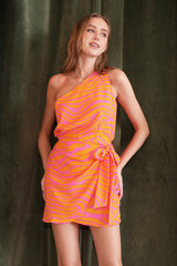Orange Sherbet One Shoulder Wrap Mini Dress