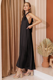 Silky Satin Cut Out Maxi Dress