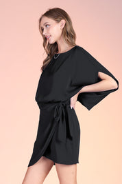 Boat Neck Wrap Mini Dress