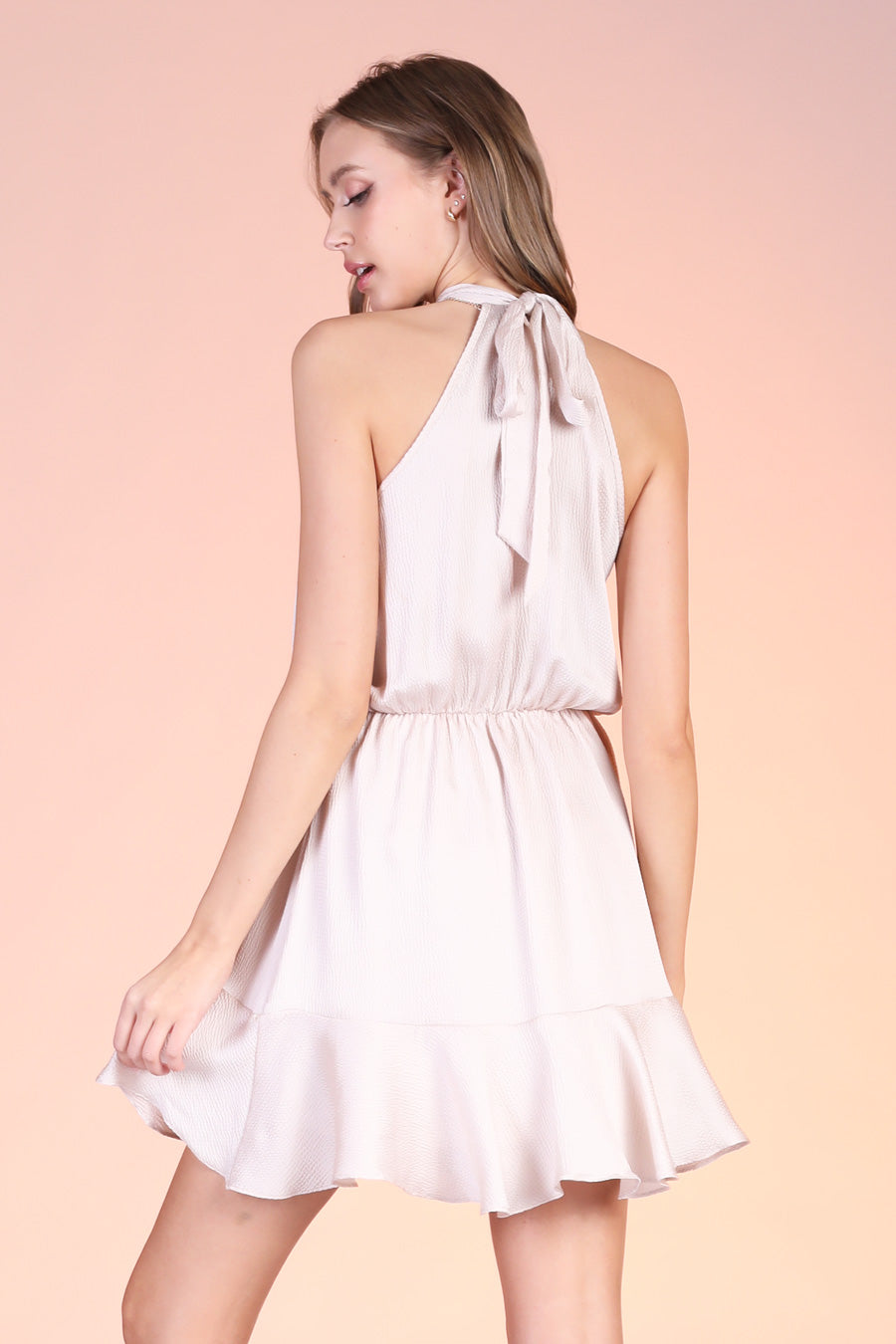 Hammered Satin Flare Halter Dress