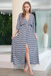 Ikat Stripe Kimono Maxi Dress