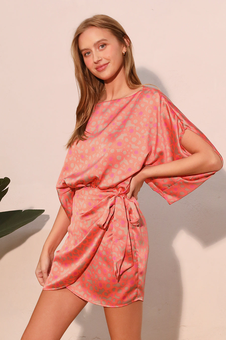 Aster Satin Boat Neck Wrap Dress