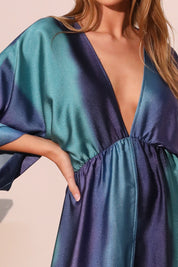 Ombre Satin Kimono Maxi Dress