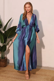 Ombre Satin Kimono Maxi Dress