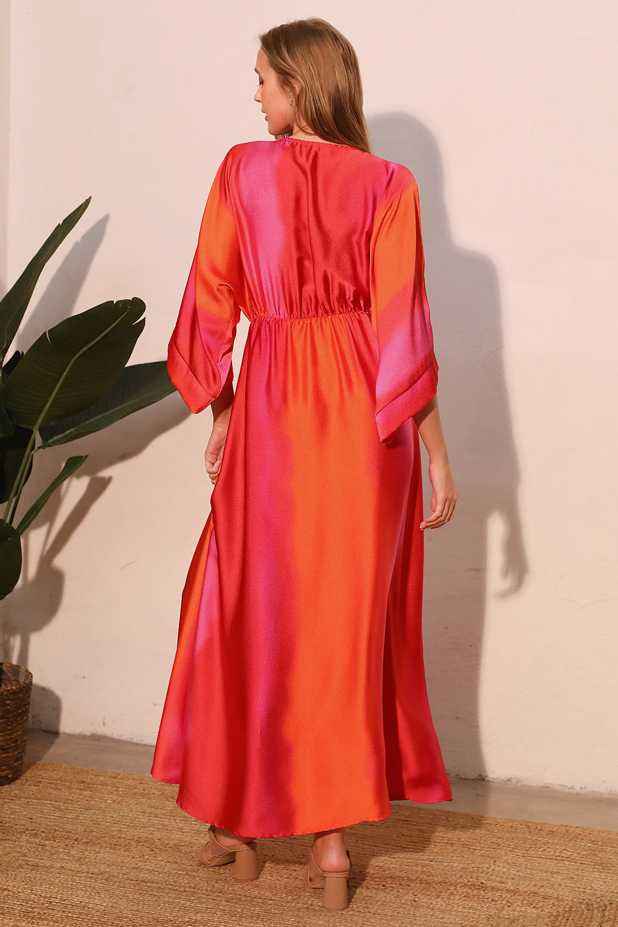 Ombre Satin Kimono Maxi Dress