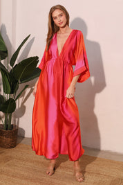 Ombre Satin Kimono Maxi Dress