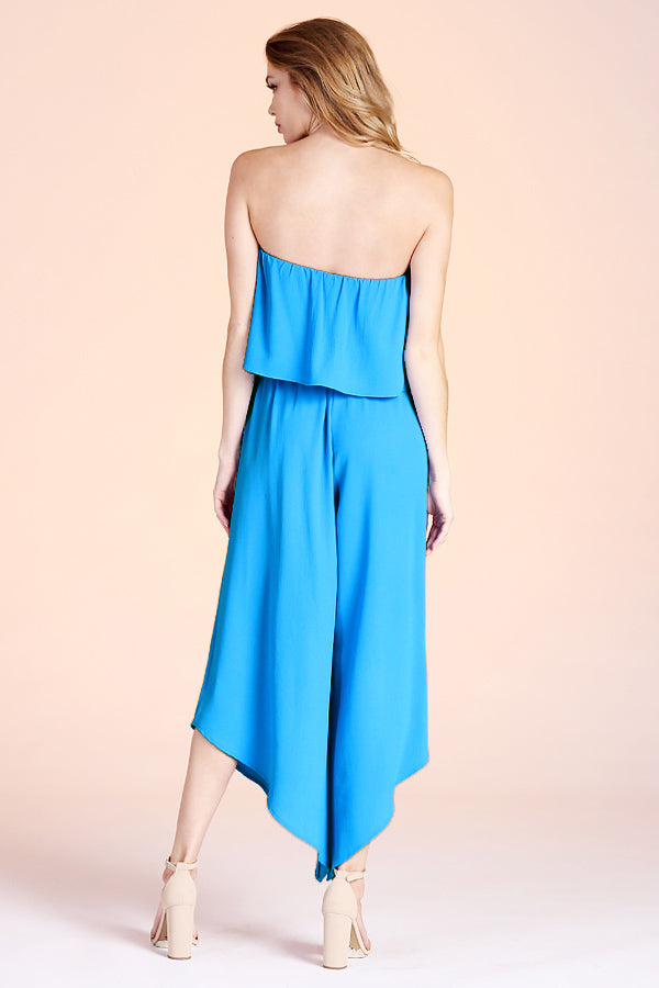 Slanted Hem Strapless Jumpsuit