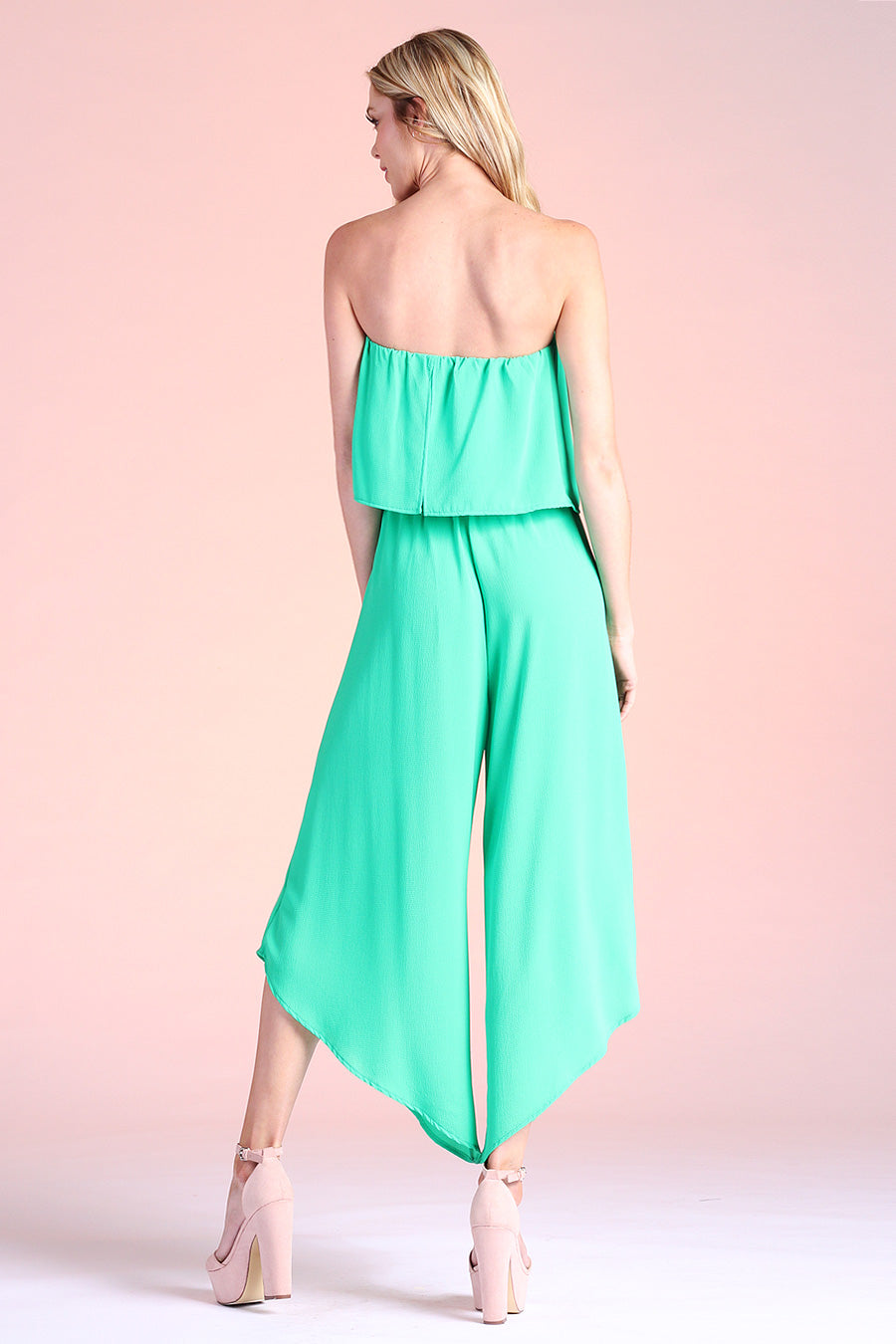 Slanted Hem Strapless Jumpsuit