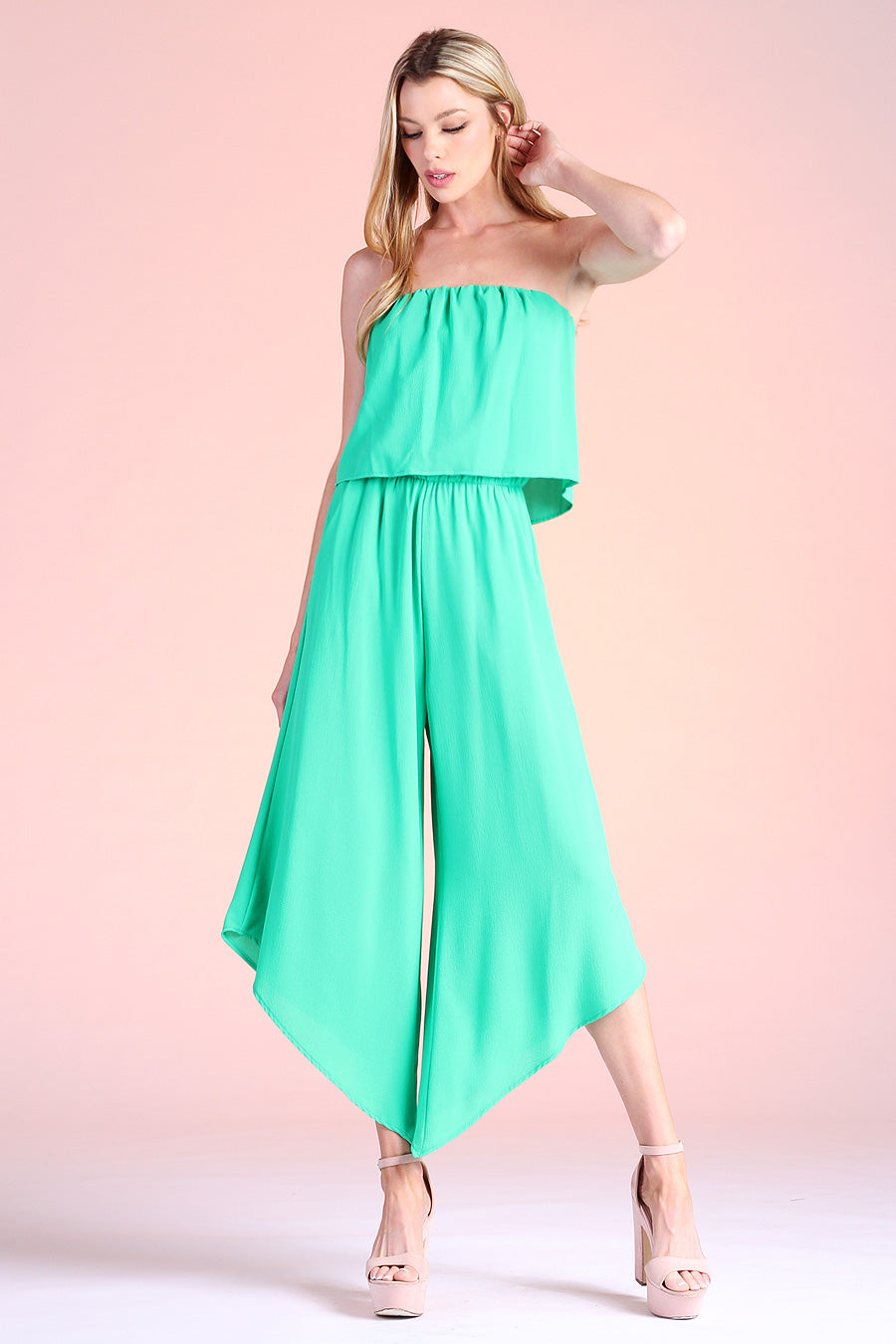 Slanted Hem Strapless Jumpsuit