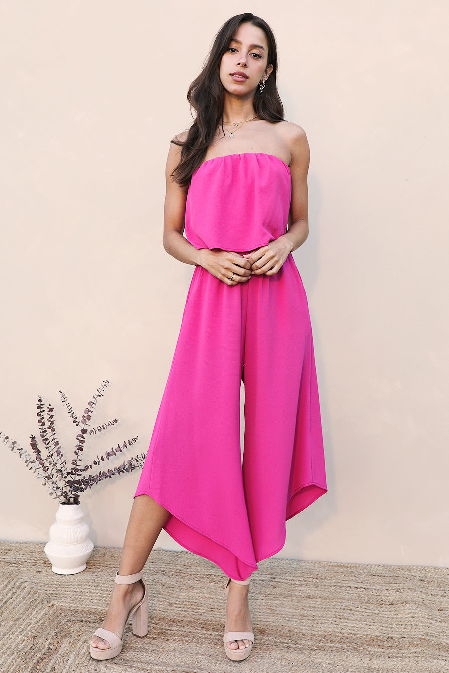 Slanted Hem Strapless Jumpsuit - Ahri