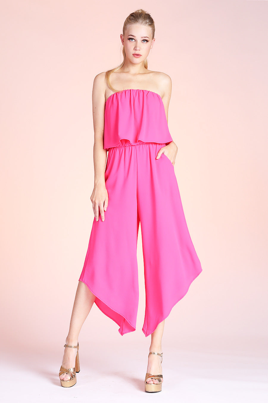 Slanted Hem Strapless Jumpsuit