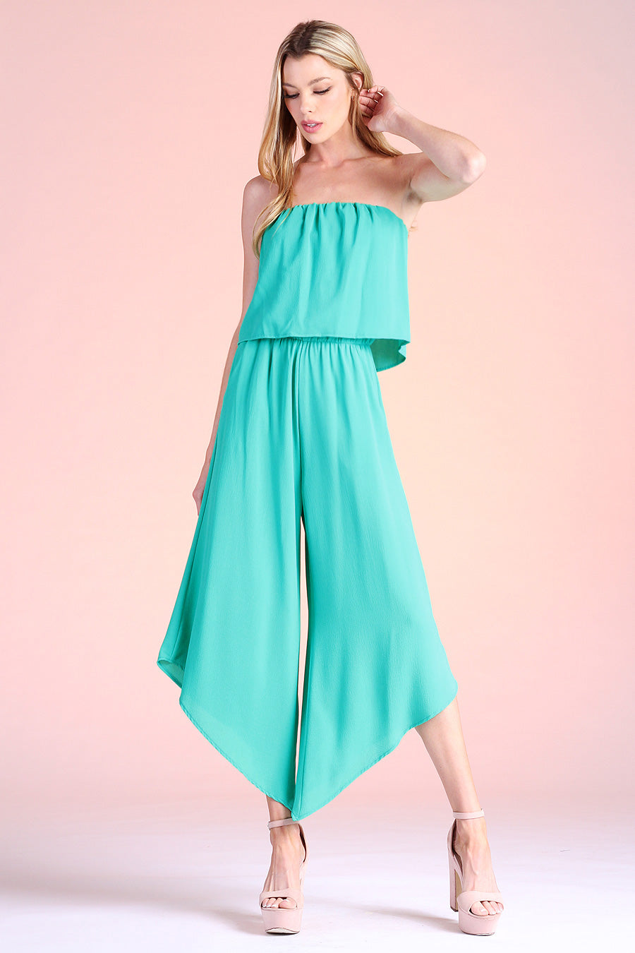 Slanted Hem Strapless Jumpsuit