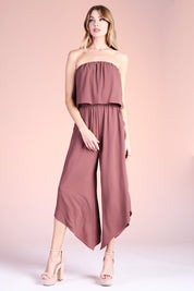 Slanted Hem Strapless Jumpsuit