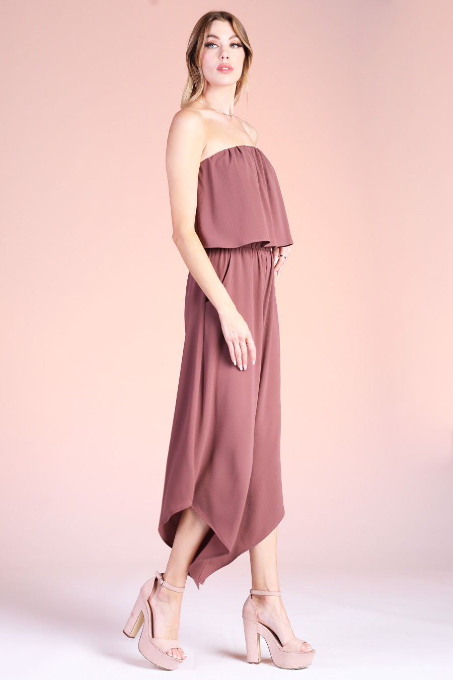 Slanted Hem Strapless Jumpsuit