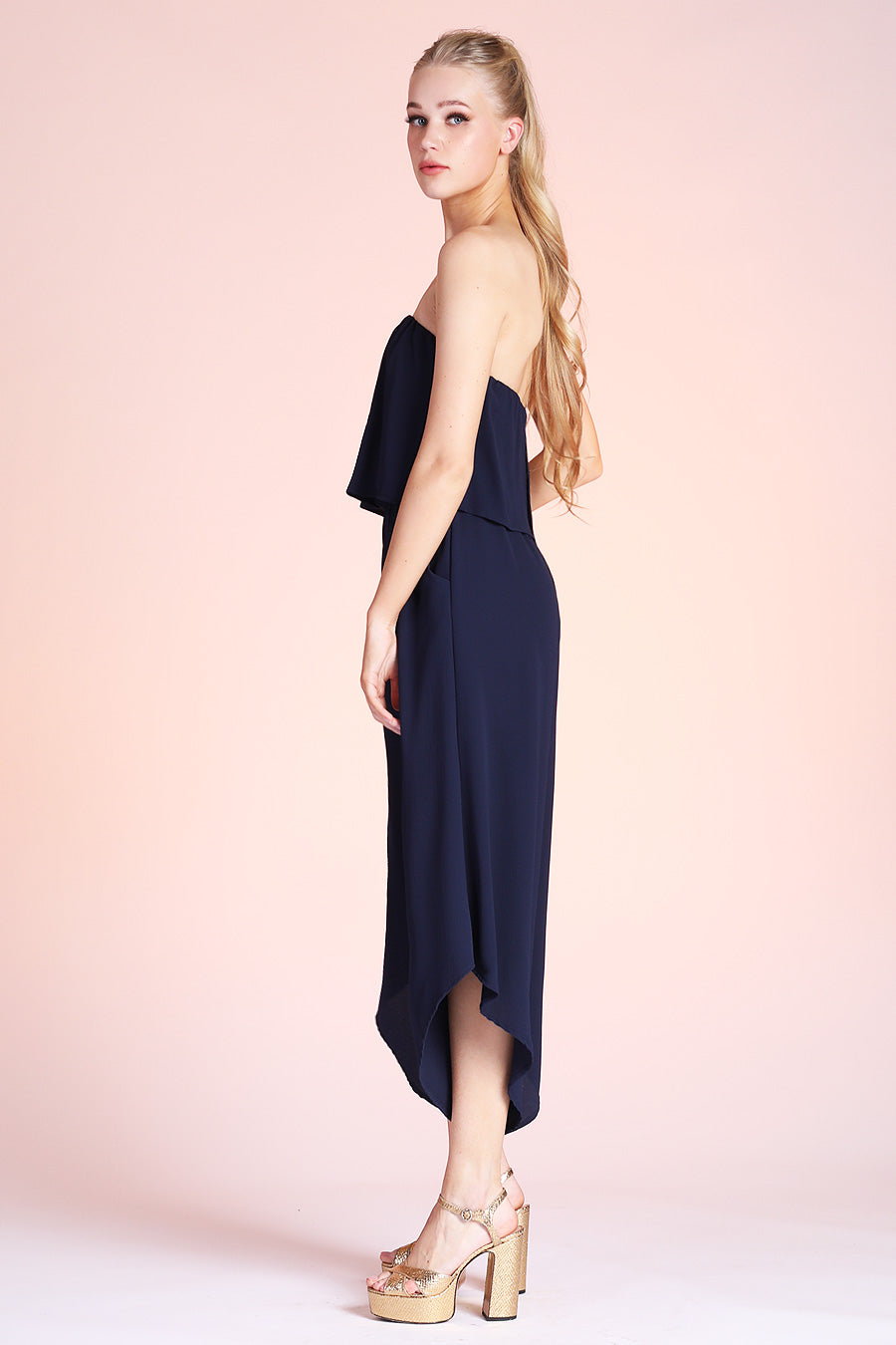 Slanted Hem Strapless Jumpsuit