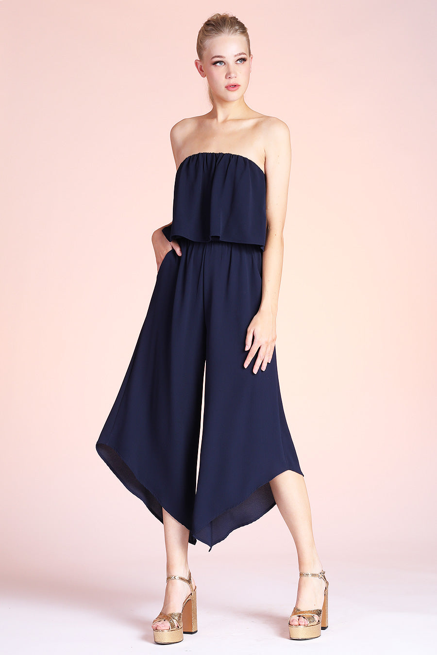 Slanted Hem Strapless Jumpsuit