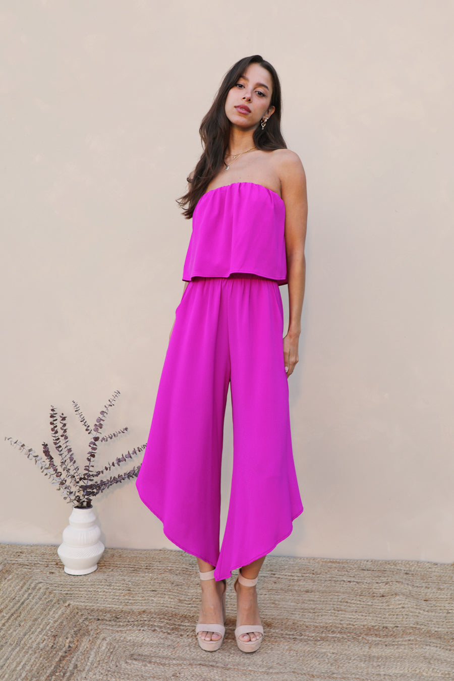 Slanted Hem Strapless Jumpsuit