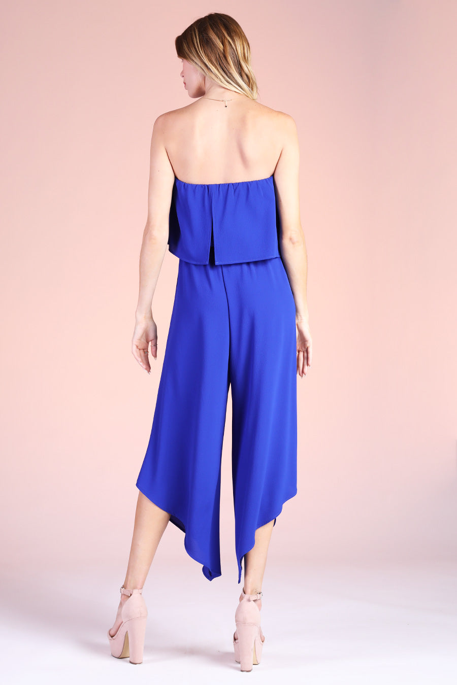 Slanted Hem Strapless Jumpsuit