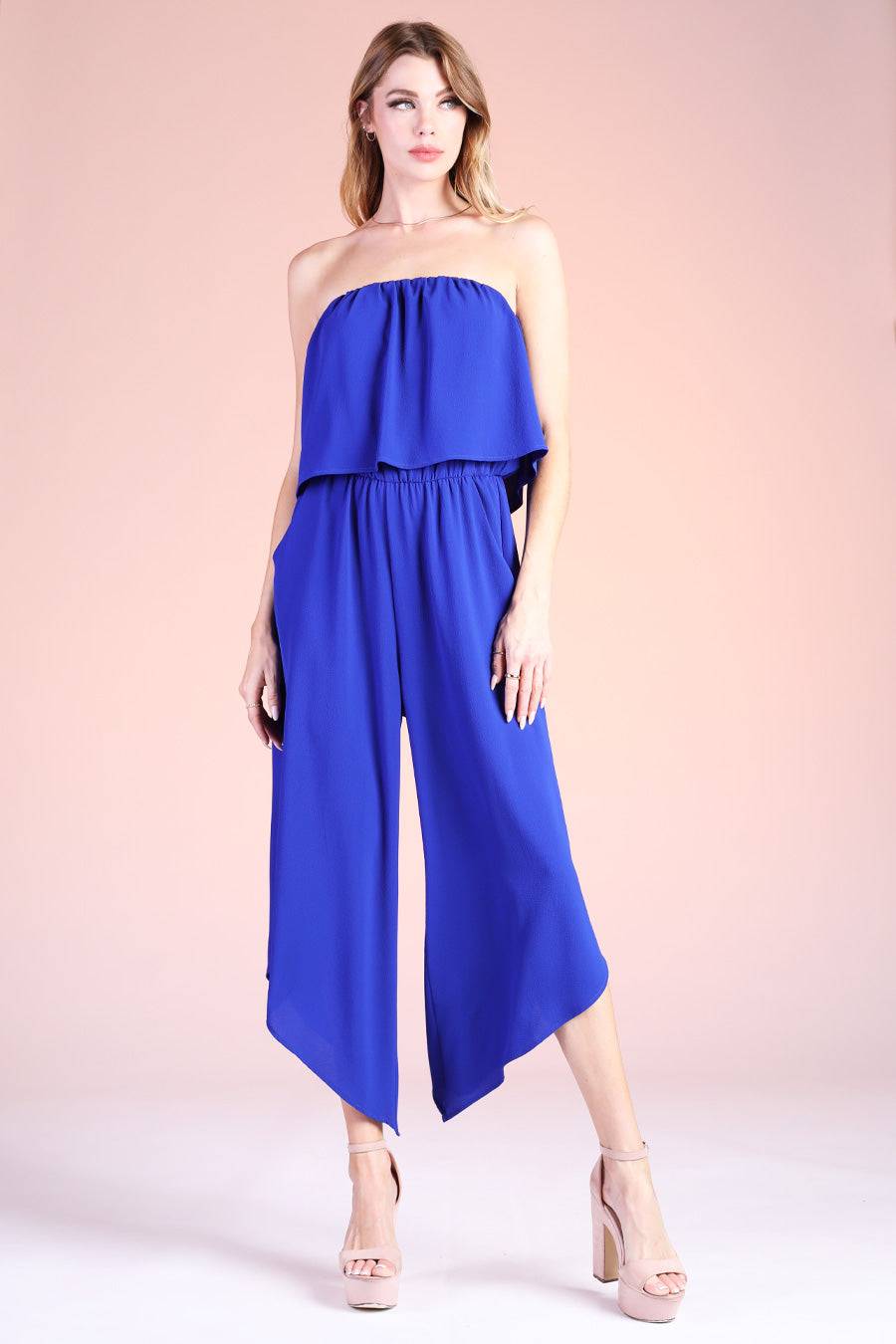 Slanted Hem Strapless Jumpsuit