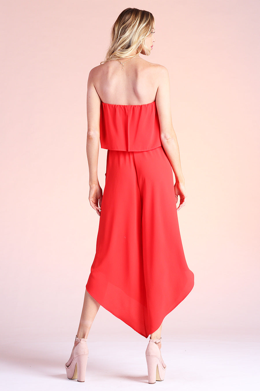 Slanted Hem Strapless Jumpsuit