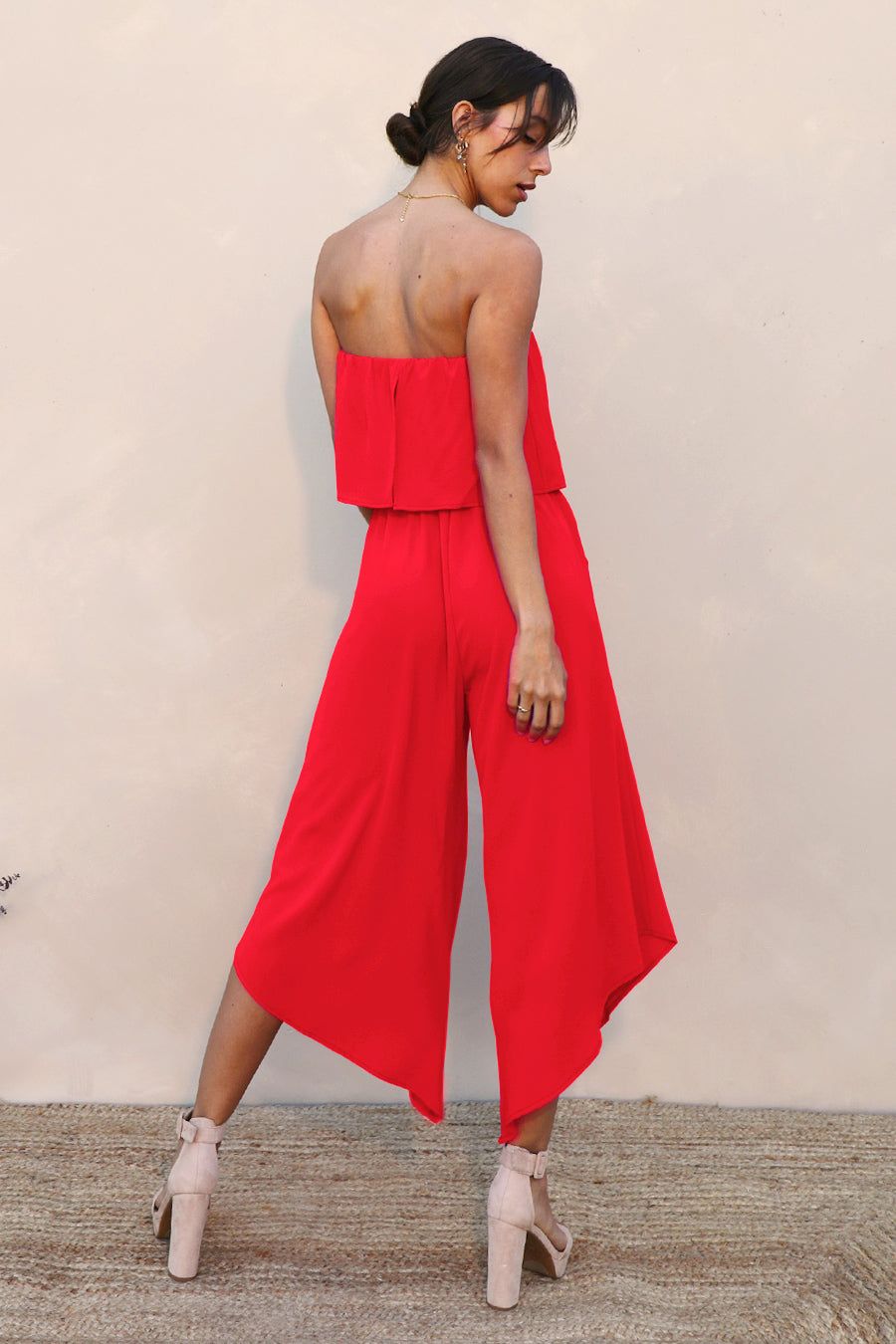 Slanted Hem Strapless Jumpsuit - Ahri